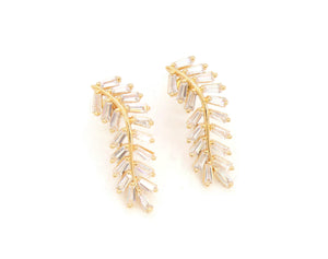 The Zirconia Studded Dangling pine leaves gold plated pendant and earrings set