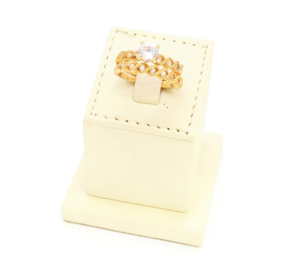 Zirconia studded braid design gold plated wedding ring