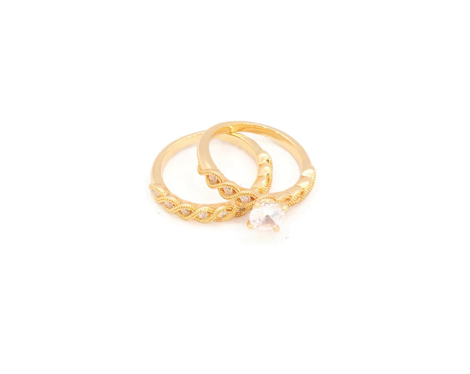 Zirconia studded braid design gold plated wedding ring