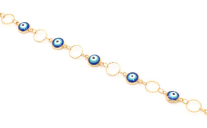 Evil-Eye Protection Bead Chain anklet , Blue, Gold Plating