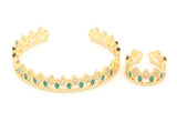 Women's Crown design cuff bangle and ring with zircon studdings.