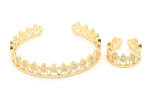 Women's Crown design cuff bangle and ring with zircon studdings.