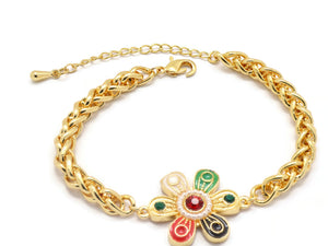 18kt Curb link bracelet, with Flower shaped  charms