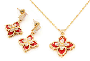 FLORAL DESIGN PENDANT NECKLACE SET RED