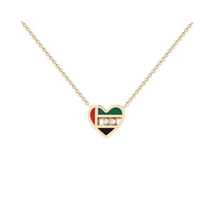 UAE National Flag Heart Shape Sliding Diamonds Gold Plated Pendant Necklace